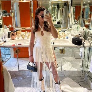 Michael Costello Cream Fringe Maxi Top